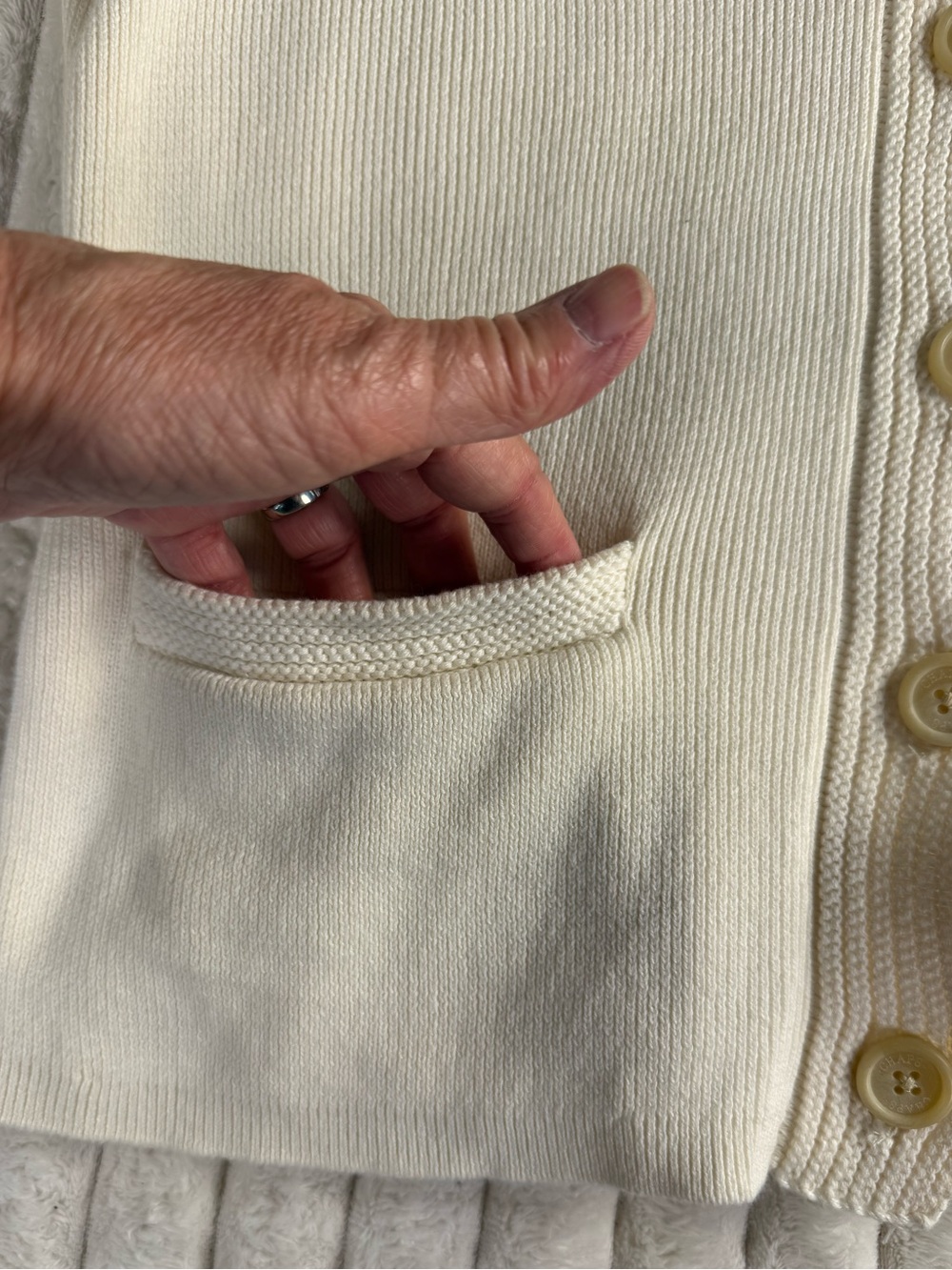 Chaps Classics Off-White Cotton Chunky Knit Button-Up Cardigan with Pleated Back - Picture 9 of 12